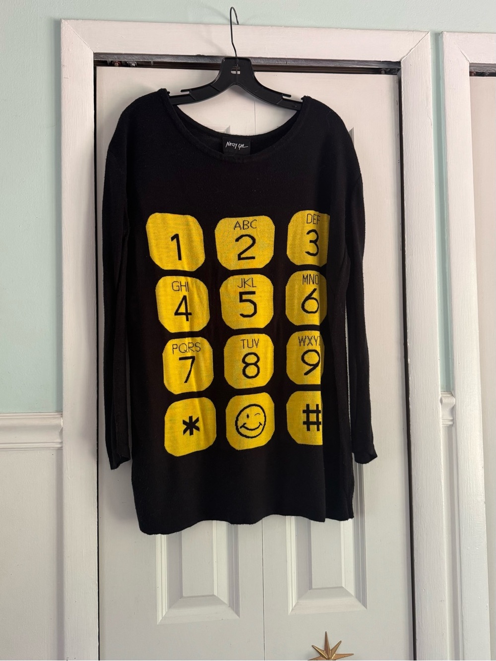 NASTY GAL Black Graphic Phone Keypad Tunic Sweater M